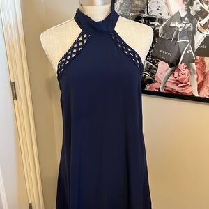 LuLu Navy Blue Lace Halter Dress